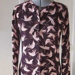 A New Day BURGUNDY COTTON BLEND CARDIGAN SWEATER WITH CRANE MOTIF - SIZE SMALL